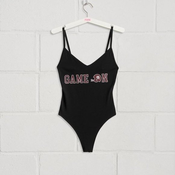 TEXAS A&M AGGIES Victoria's Secret Black University Bodysuit Shirt Top Gear - Picture 1 of 4